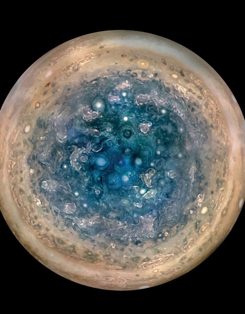 Detailed view of Jupiter and its immense swirling cloud patterns 1