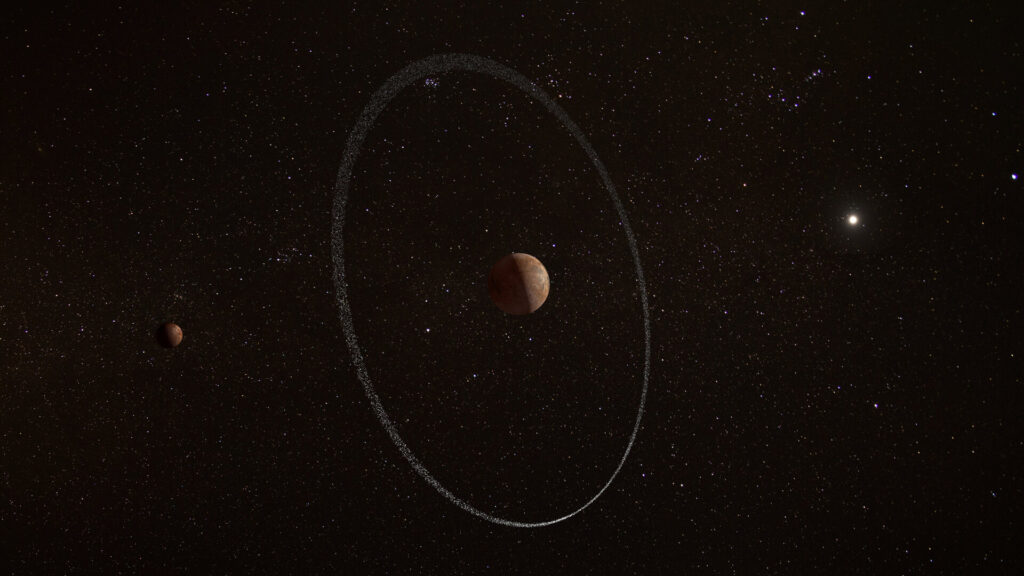 Artist impression of Quaoar and its ring pillars